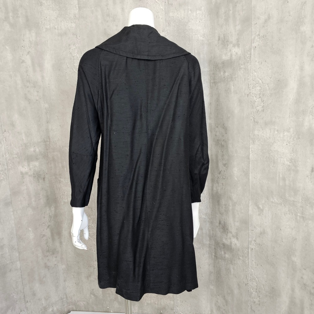 Vintage 50s 60s Black Raw Silk Coat Wide Collar Oversized Buttons ILGWU - Picture 8 of 13